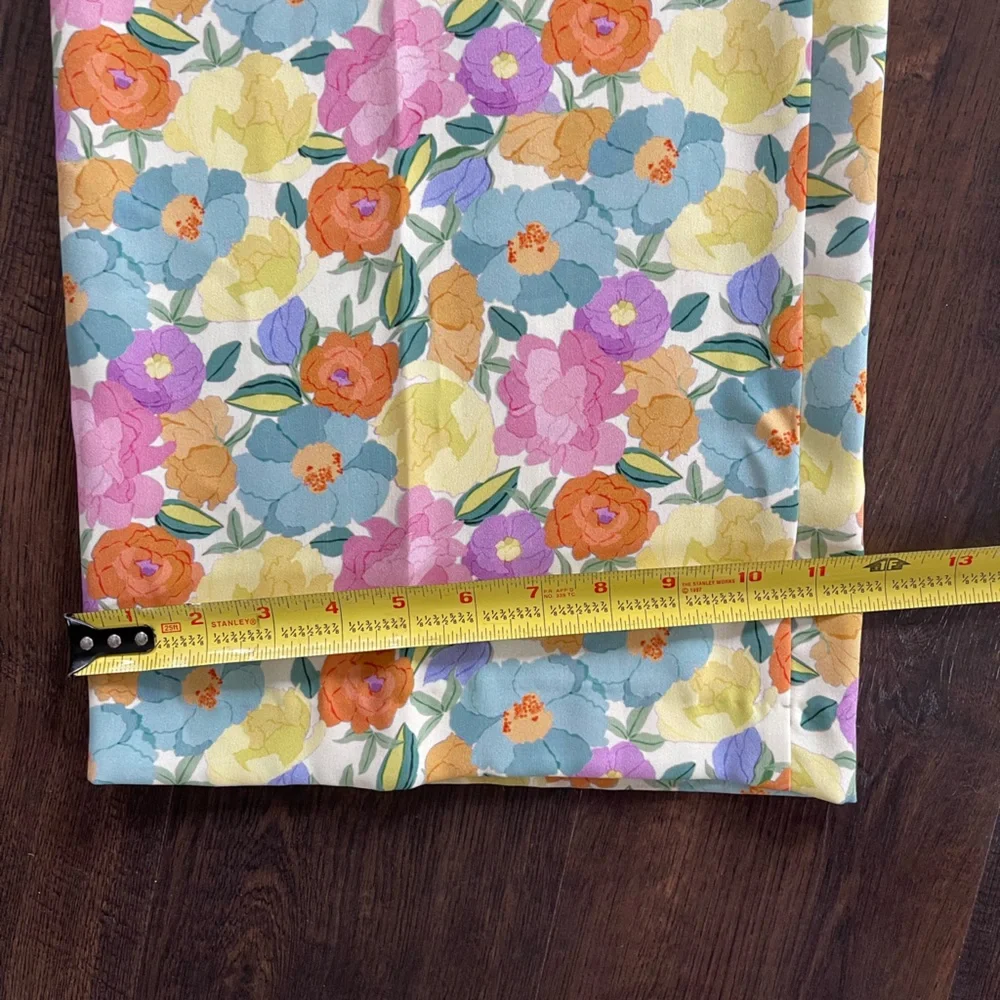 ZARA Floral Print Wide Leg High Waisted Flowy Pants Yellow Blue Green Size XL